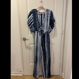 Blue Tie Die Keyhole Jumpsuit